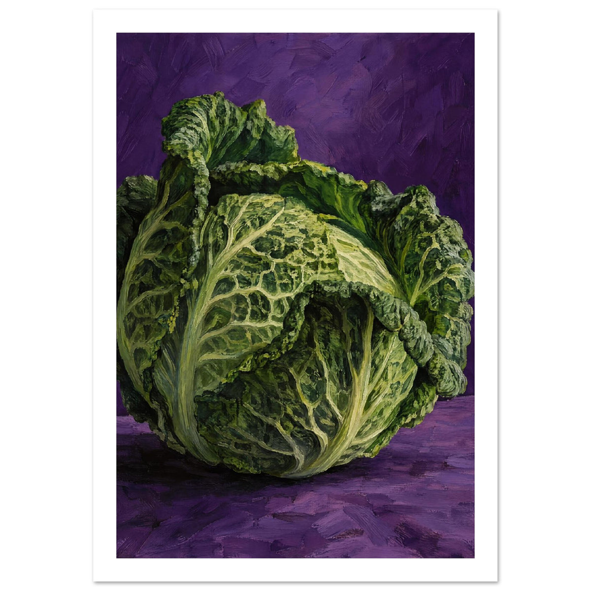 Green Cabbage Still Life Art Print – White Border