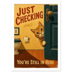 Peeking Ginger Cat Retro Bathroom Poster – White Border
