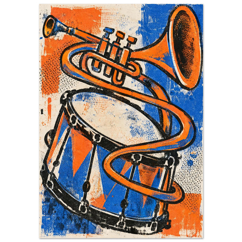 Trumpet And Drum Retro Art Print