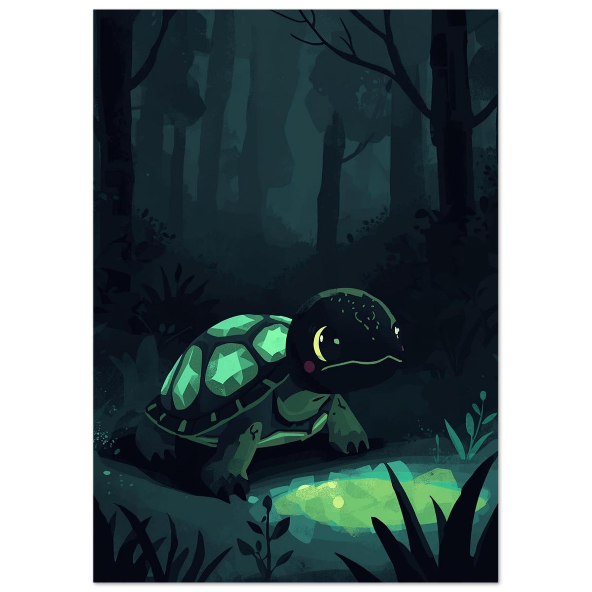 sea turtle art print for the bathroom, soft painterly artwork on matte paper