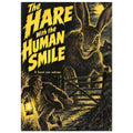 Grinning giant hare behind a gate as a man flees with a lantern, beneath yellow horror-film lettering on black.