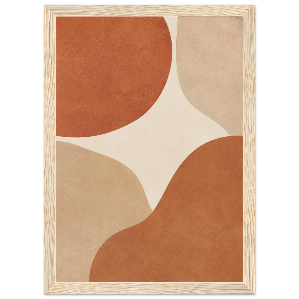 Abstract burnt orange and beige curved shapes on a cream background, with mottled texture and a narrow cream border.