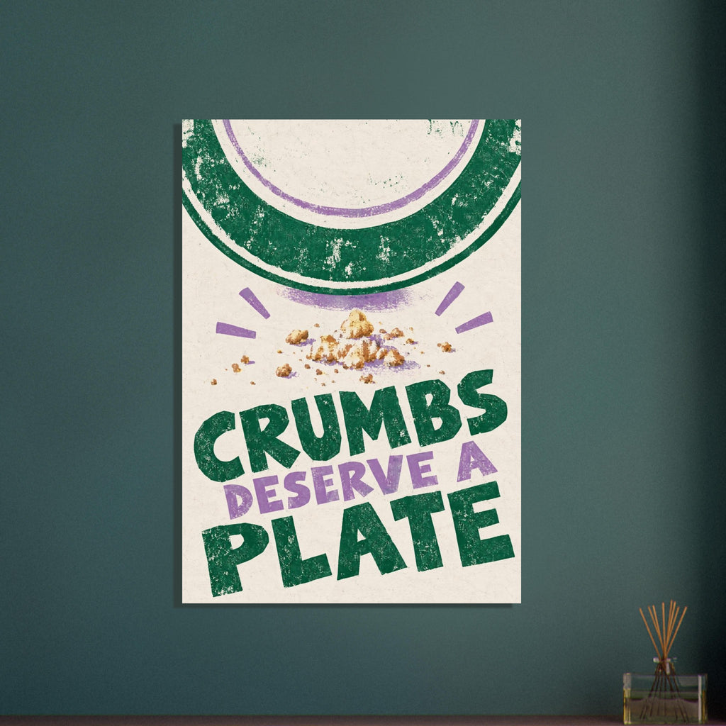 Crumbs Deserve A Plate Kitchen – retro wall art print by Printavelle – close-up