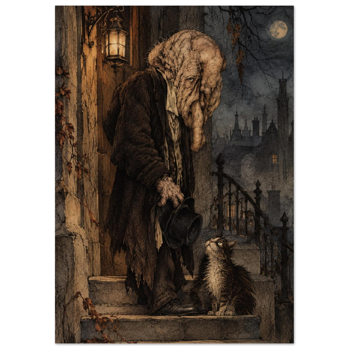 Elephant-Headed Gentleman And Cat Art Print