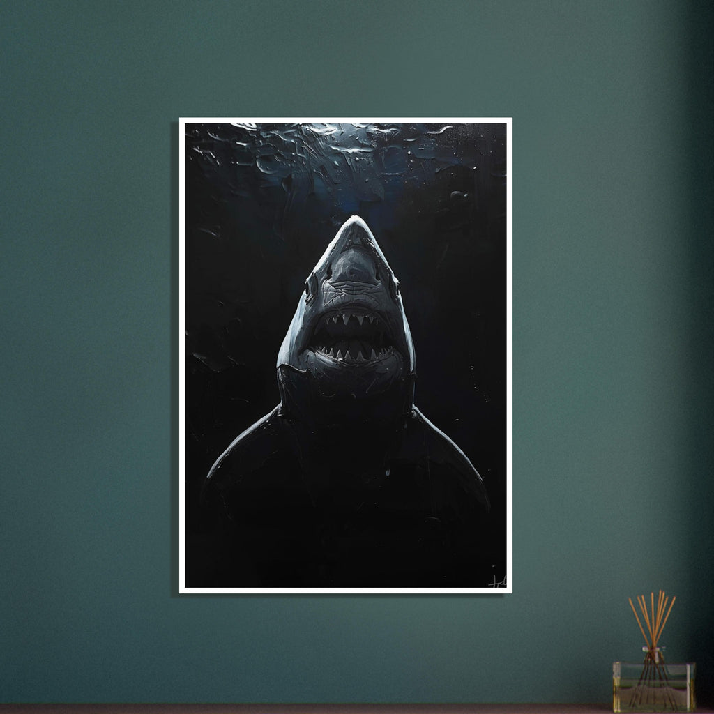 shark art print for the home office, soft painterly artwork on matte paper