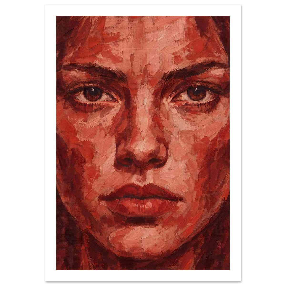 Red Face Portrait Art Print – White Border
