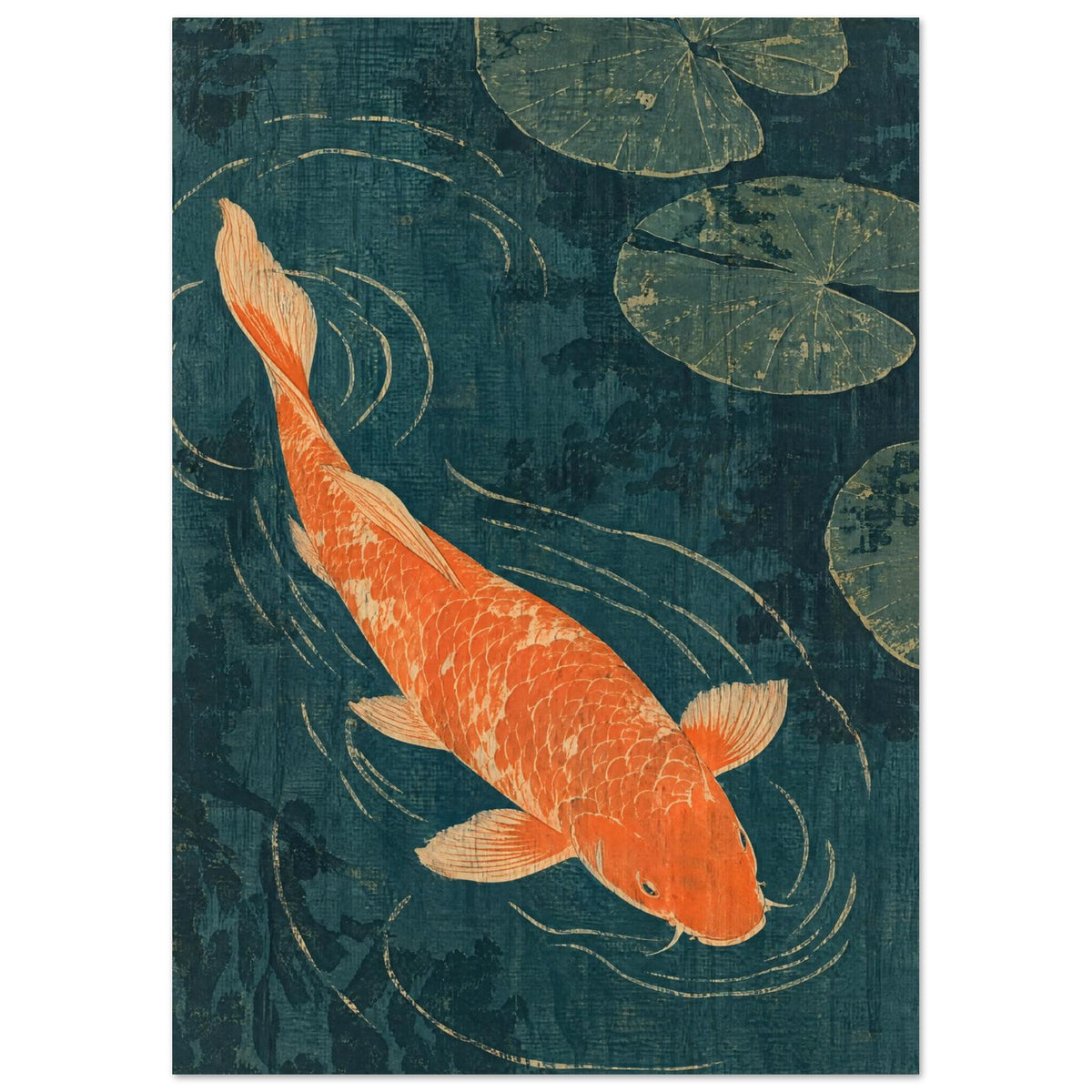 Koi Fish Teal And Orange Art Print
