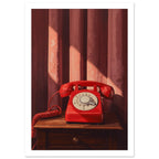 Red Rotary Telephone Retro Art Print – White Border