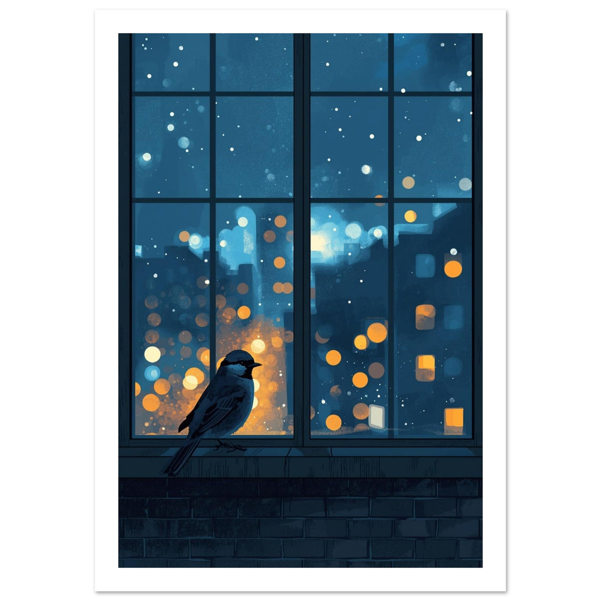 small garden bird art print for the kitchen, soft painterly artwork on matte paper
