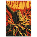 Sledgehammer smashing angular blocks beneath yellow SLEDGEHAMMER lettering, with distressed red, yellow and black graphics.
