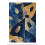 Blue And Ochre Abstract Shapes Art Print – White Border