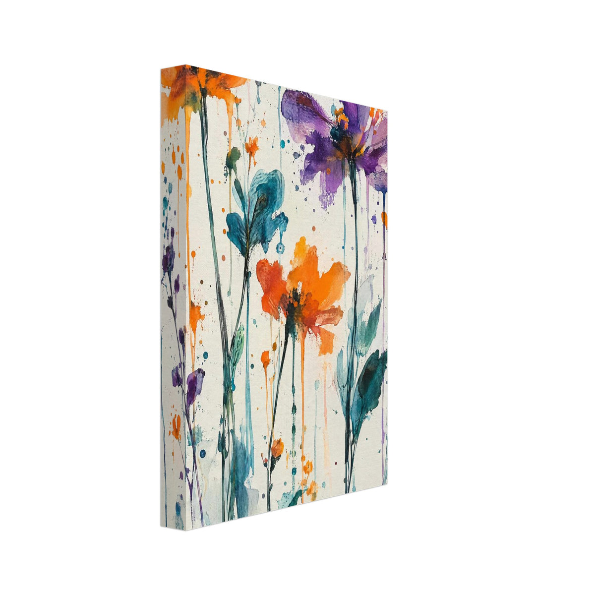 Orange And Purple Flowers Watercolour Art Print – Canvas