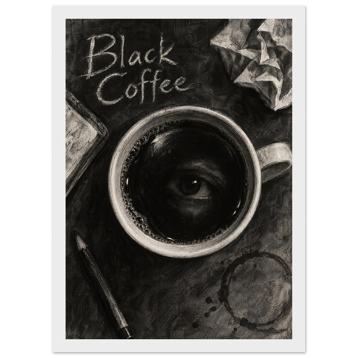 Black Coffee Surreal Art Print – Framed