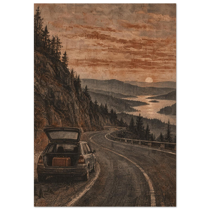 Mountain Road Car Vintage Art Print