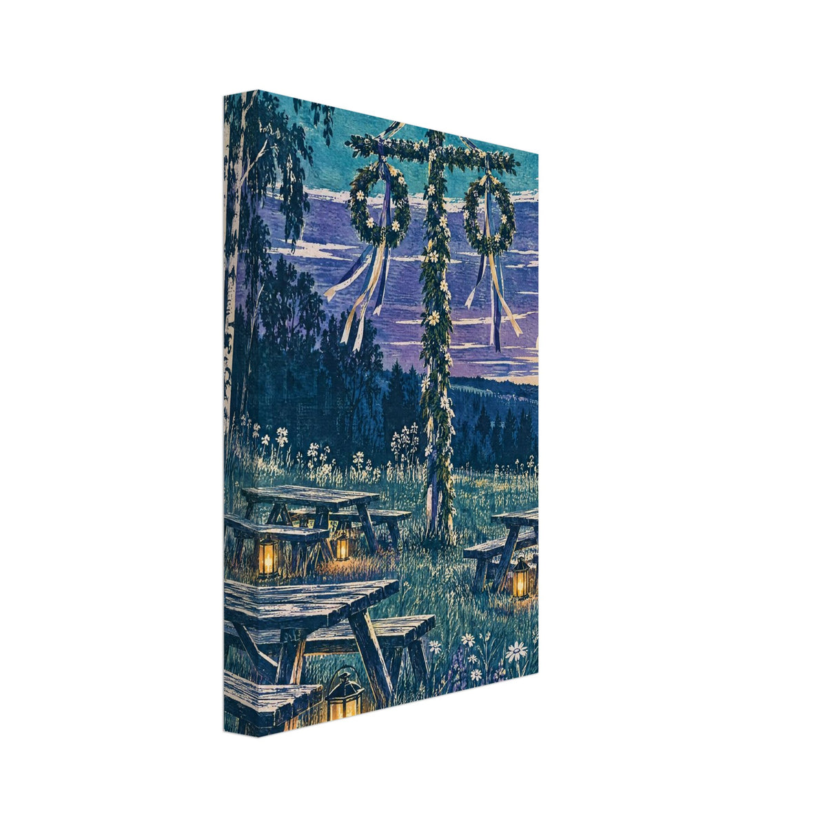 Midsummer Pole Blue Landscape Art Print – Canvas