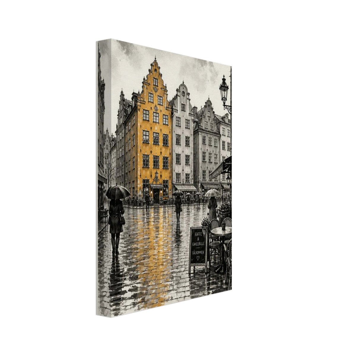 Stockholm Rainy Street Vintage Poster – Canvas