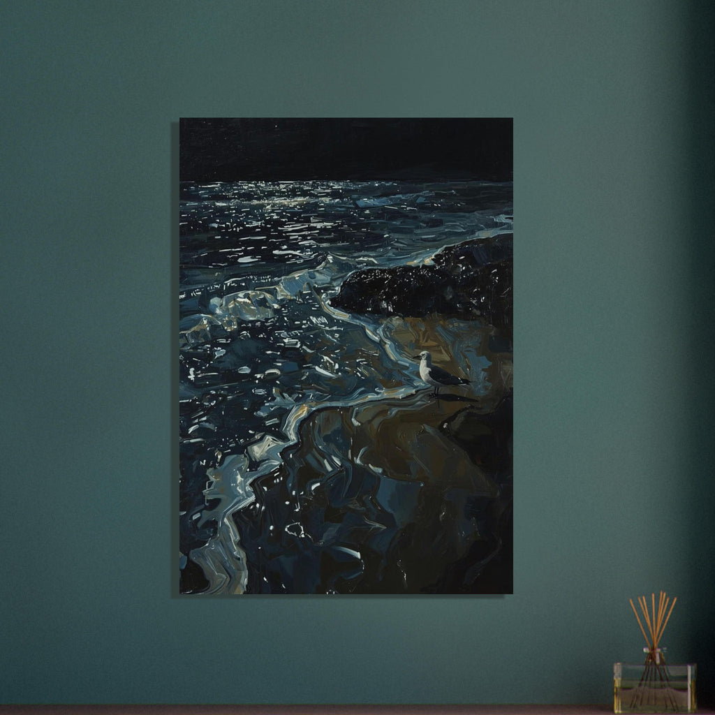 Seagull on a Dark Shore wall art print by Printavelle – close-up