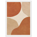 Abstract burnt orange and beige curved shapes on a cream background, with mottled texture and a narrow cream border.