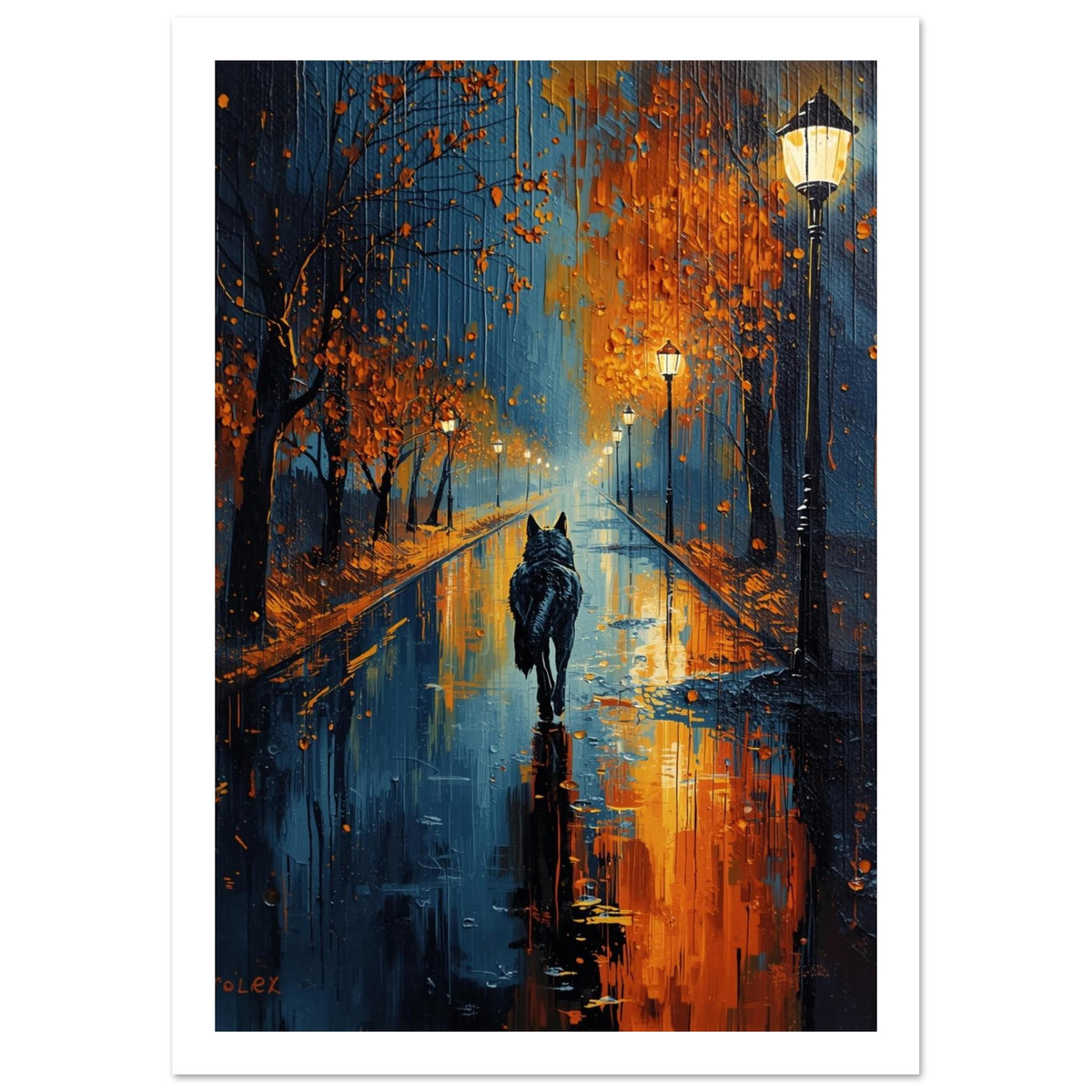 wolf art print for the living room, soft painterly artwork on matte paper