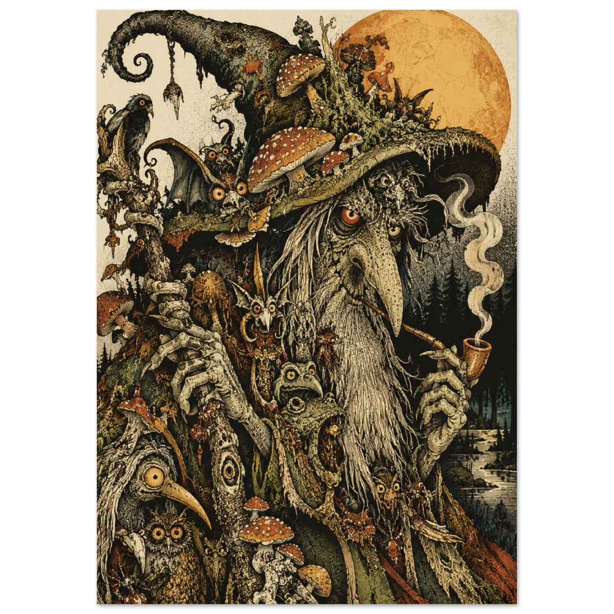 Forest Wizard Vintage Style Art Print