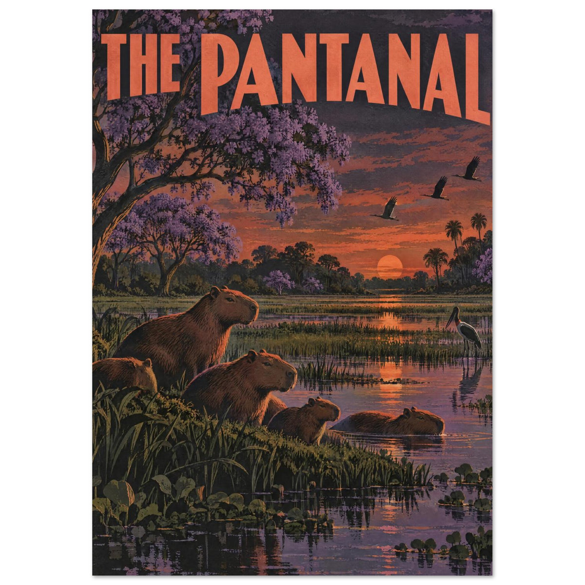 Pantanal Capybara Vintage Travel Poster