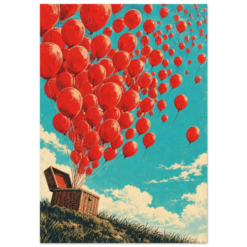 Red Balloons Retro Art Print