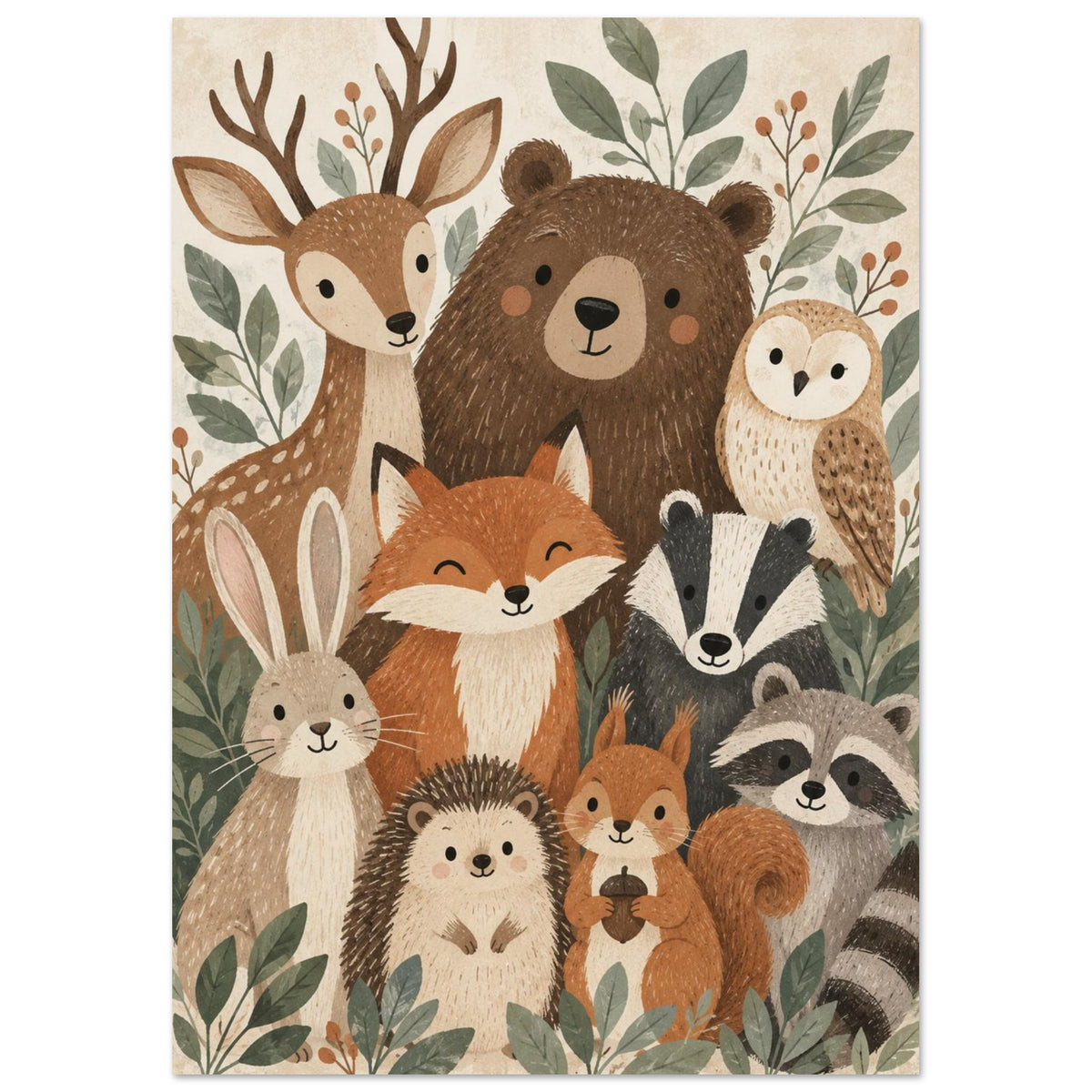 Woodland Animals Earthy Nursery Art Print