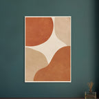 Abstract burnt orange and beige curved shapes on a cream background, with mottled texture and a narrow cream border.