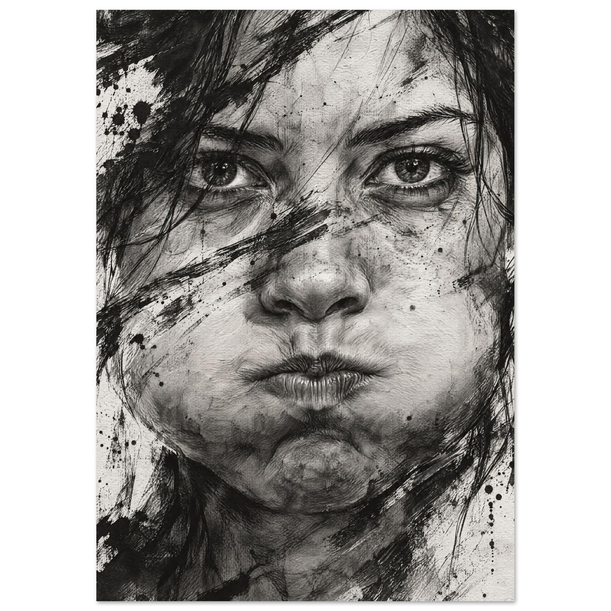 Expressive Face Black And White Art Print
