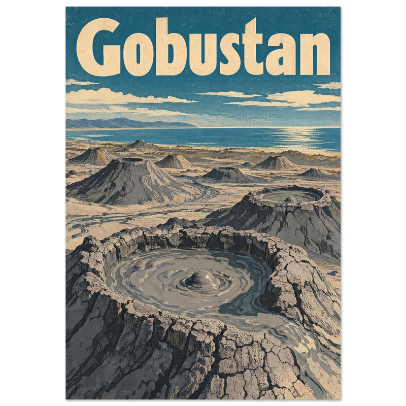 Gobustan Mud Volcanoes Vintage Travel Poster