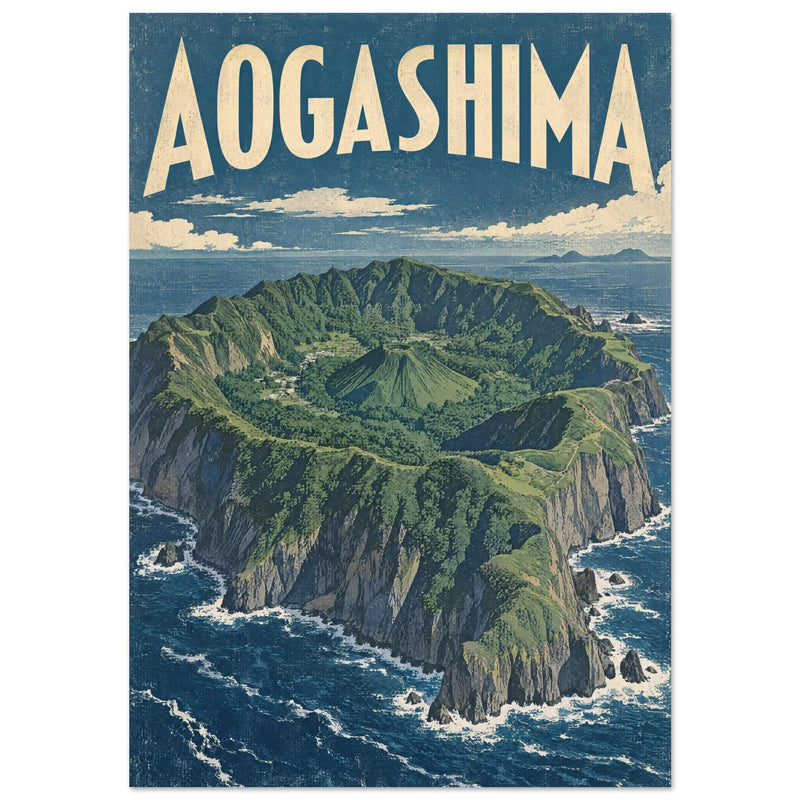 Aogashima Island Vintage Travel Poster