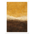 Abstract washes of golden ochre above a wavering cream band and deep brown layers, with softly textured edges.