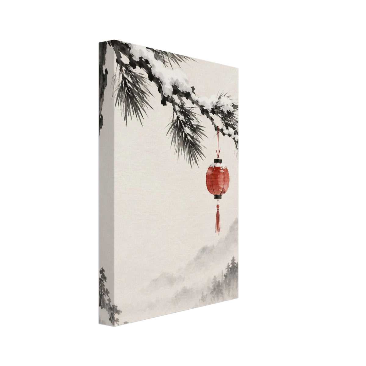 Red Lantern Winter Landscape Art Print – Canvas