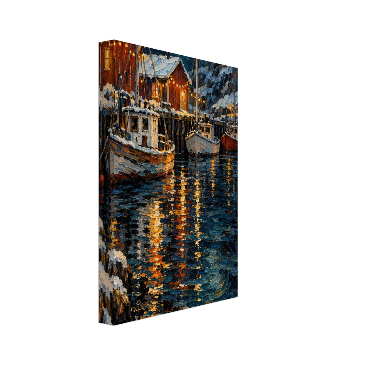 Snowy Harbour Boats Art Print – Canvas