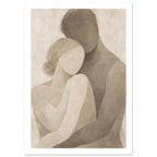 Embracing Couple Neutral Art Print – White Border