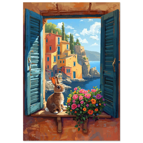 rabbit art print for the nursery, soft painterly artwork on matte paper