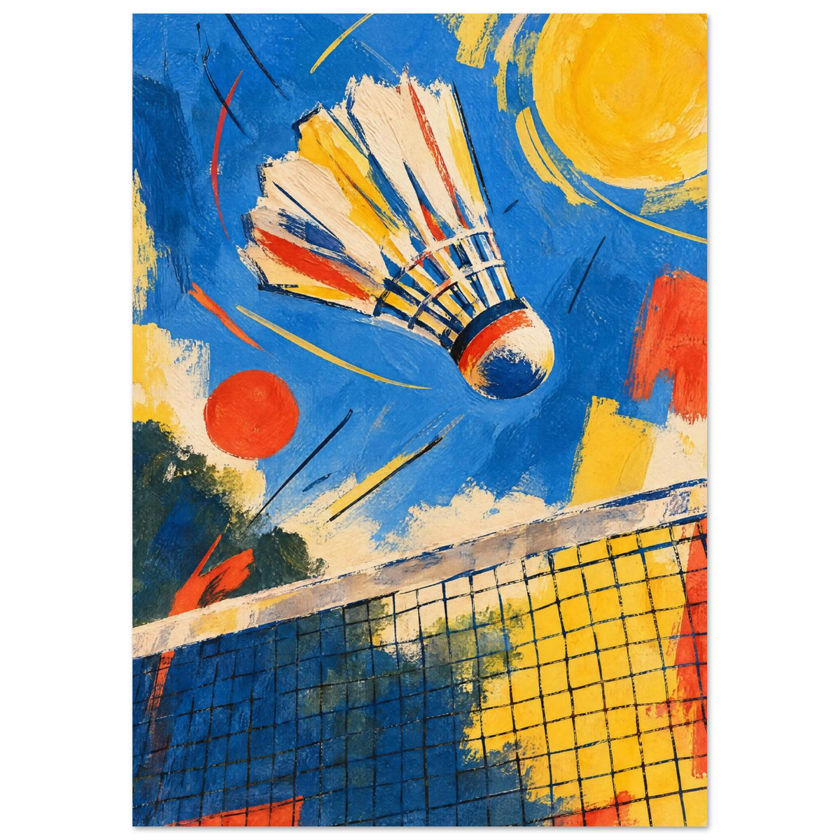 Badminton Shuttlecock Blue And Yellow – illustration wall art print by Printavelle – close-up