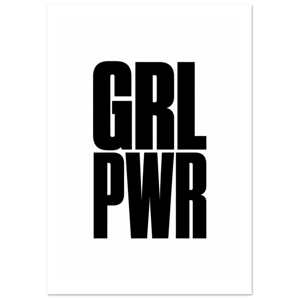 GRL PWR in heavy black uppercase lettering, stacked on two lines against a white background.