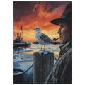 Fisherman and Seagull at Sunset wall art print by Printavelle – close-up