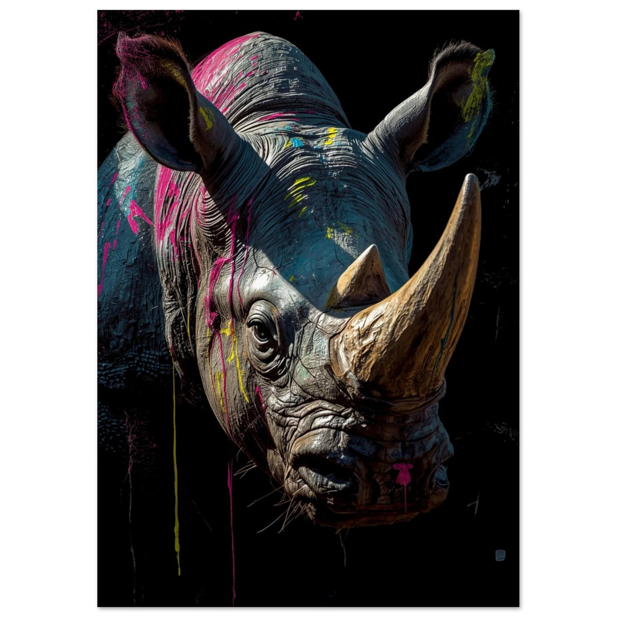 Paint-Splashed Rhinoceros Digital Art Print