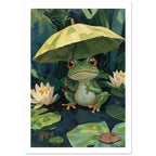 Frog With Yellow Umbrella Art Print – White Border