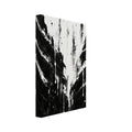 Black and white abstract herringbone pattern with thick diagonal brushstrokes, vertical streaks and paint drips.
