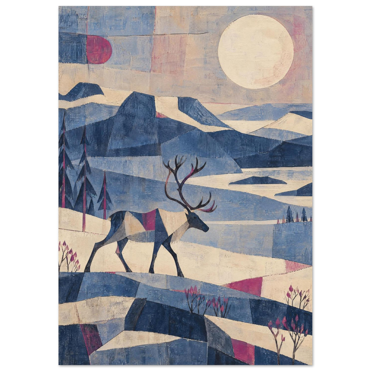 Reindeer Geometric Mountain – geometric wall art print by Printavelle – close-up