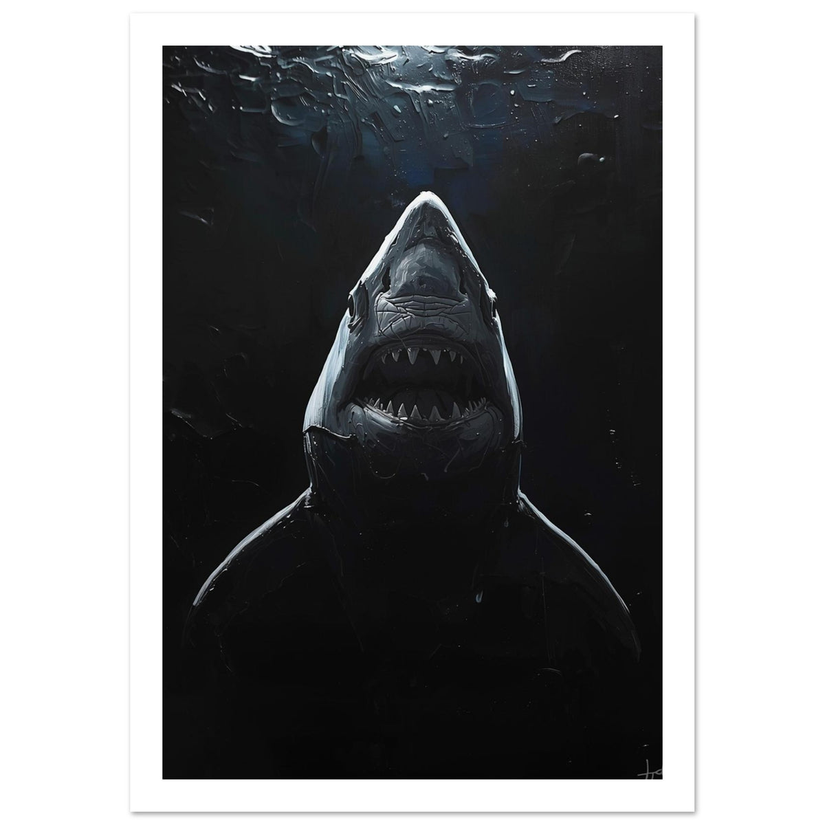 shark art print for the home office, soft painterly artwork on matte paper