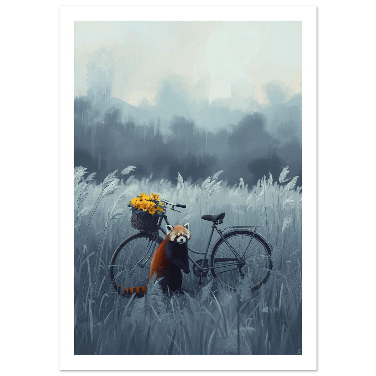 little woodland mouse art print for the bedroom, soft painterly artwork on matte paper