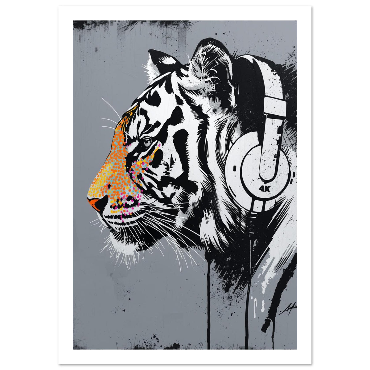 tiger art print for the living room, soft painterly artwork on matte paper