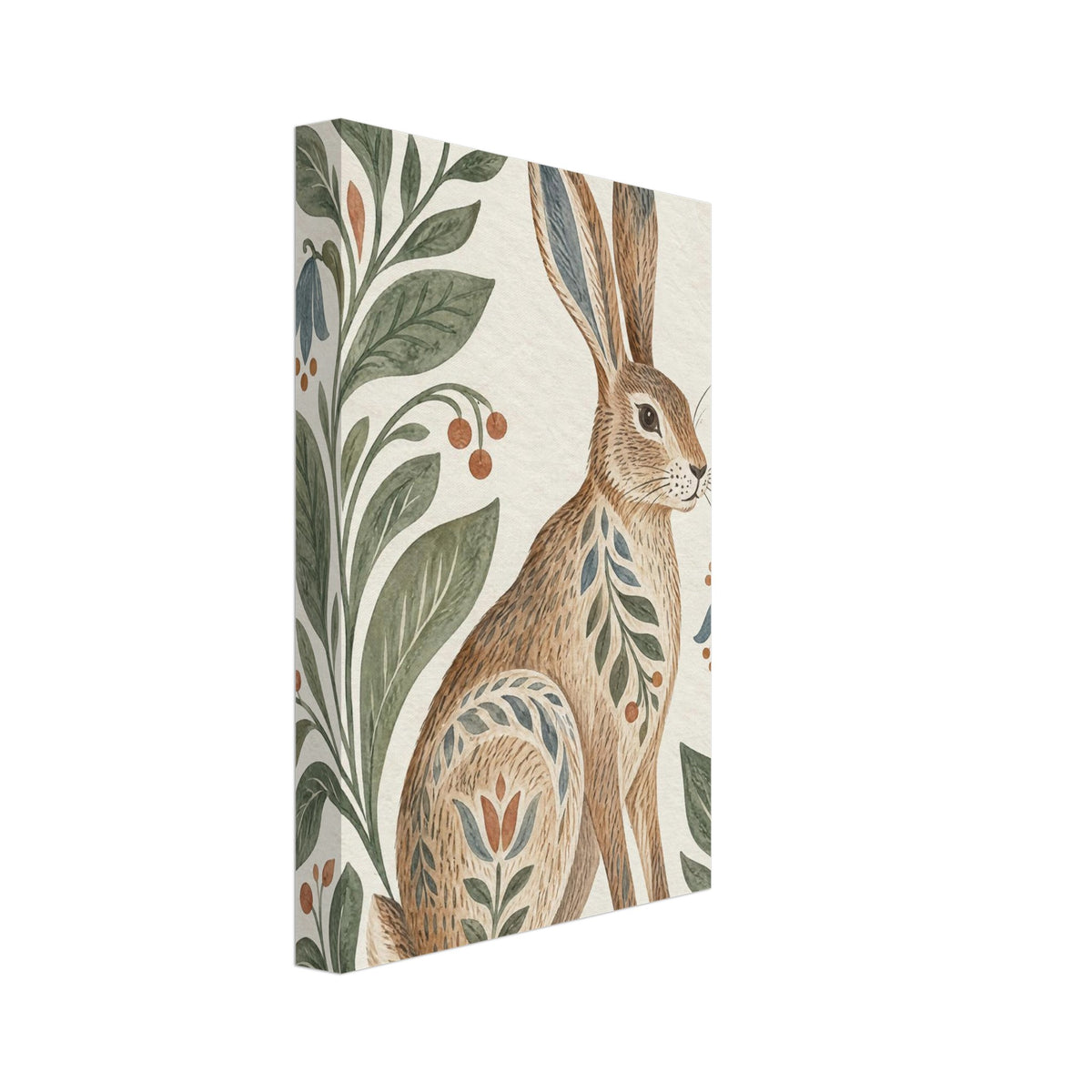Hare And Flowers Folk Art Print – Canvas