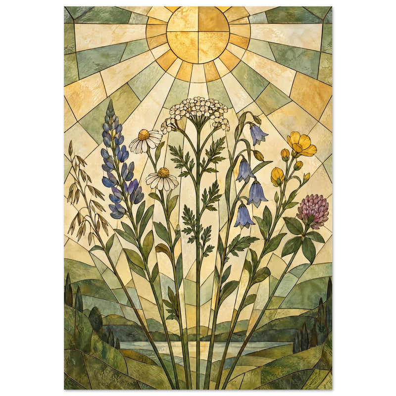 Wildflower Sun Stained Glass Art Print