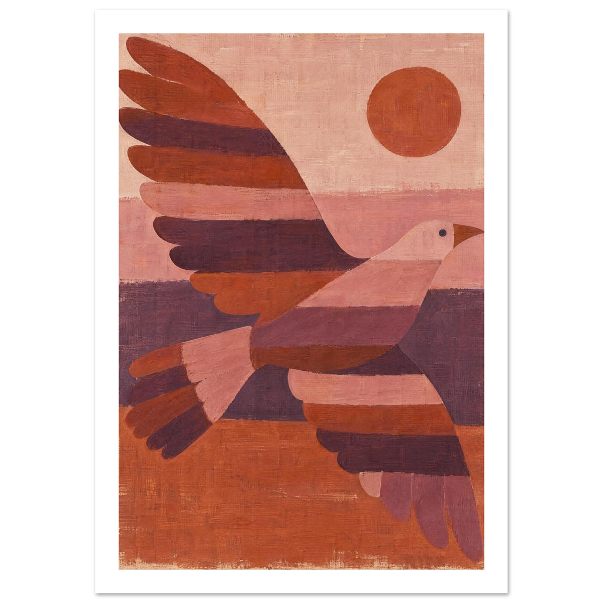 Flying Bird Terracotta Art Print – White Border