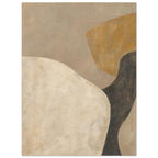 Soft Architecture abstract with interlocking ivory, taupe and ochre forms, a charcoal curve and softly brushed edges.